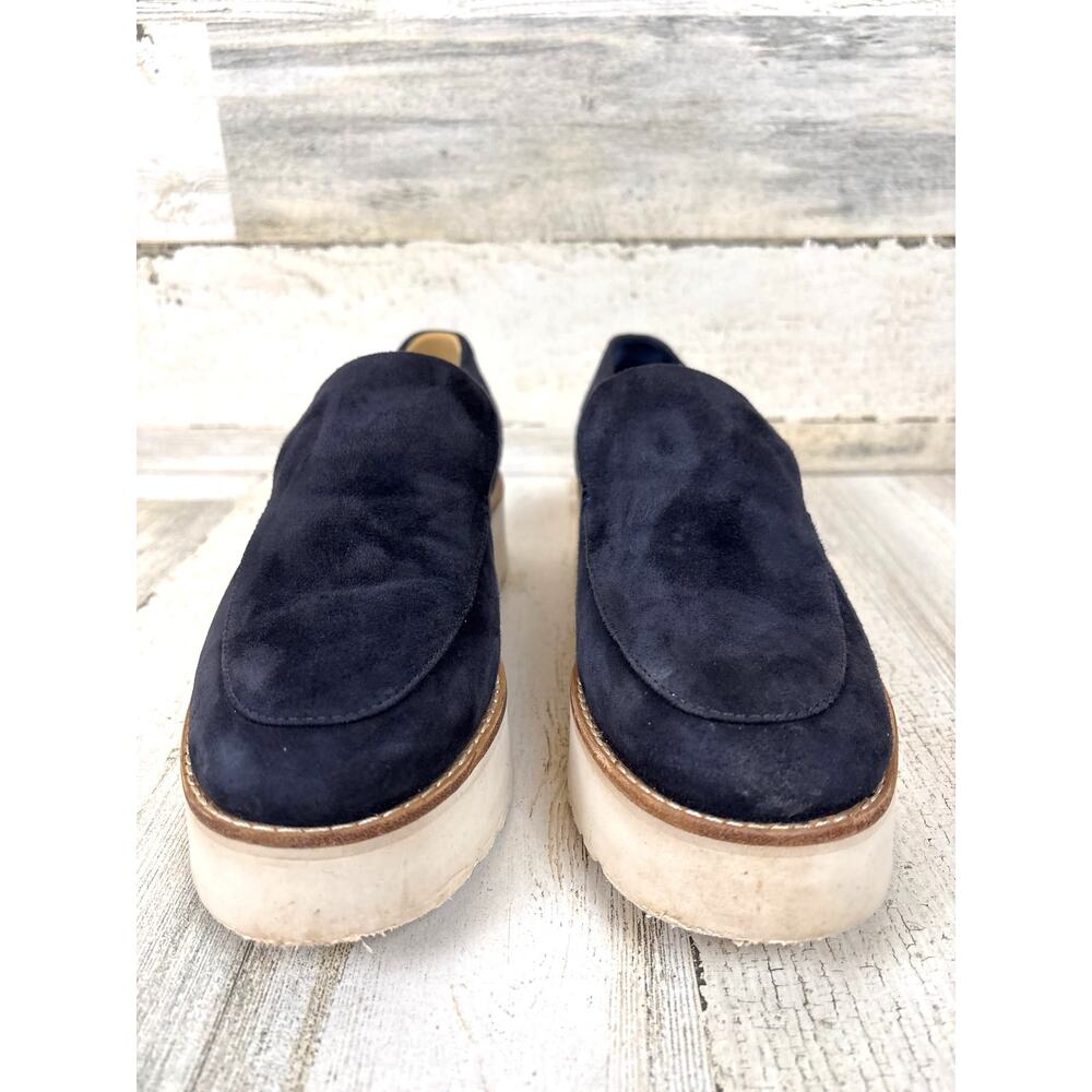 Vince Womens 7 M Zeta Navy Blue Suede Platform Loafers Slip On Casual Shoe